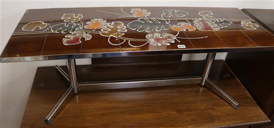 A 1960s tile top coffee table W.123cm